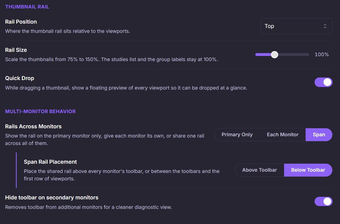 Study Selector and Thumbnail Rail